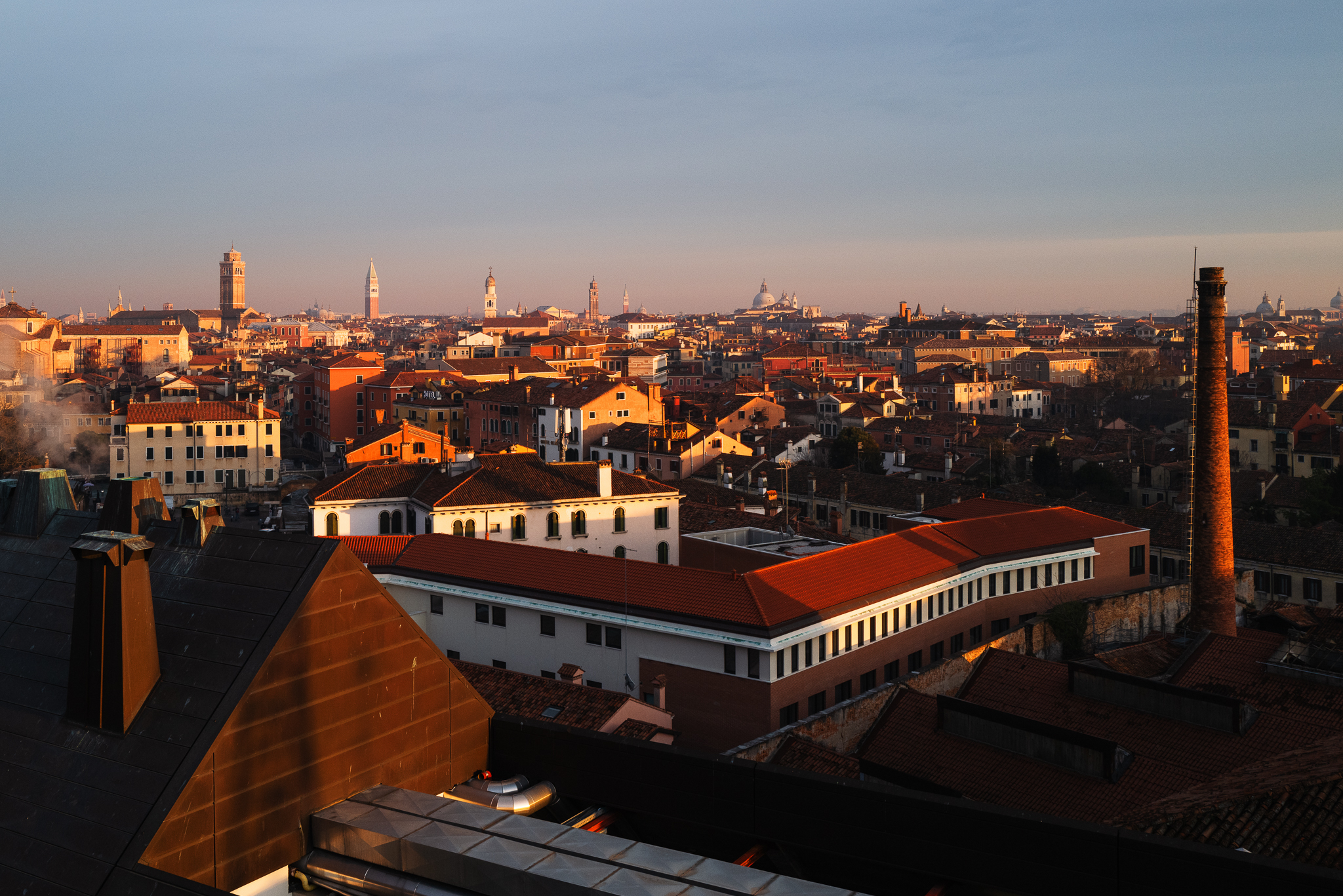 Beautiful panoramic view over Venice during sunset.