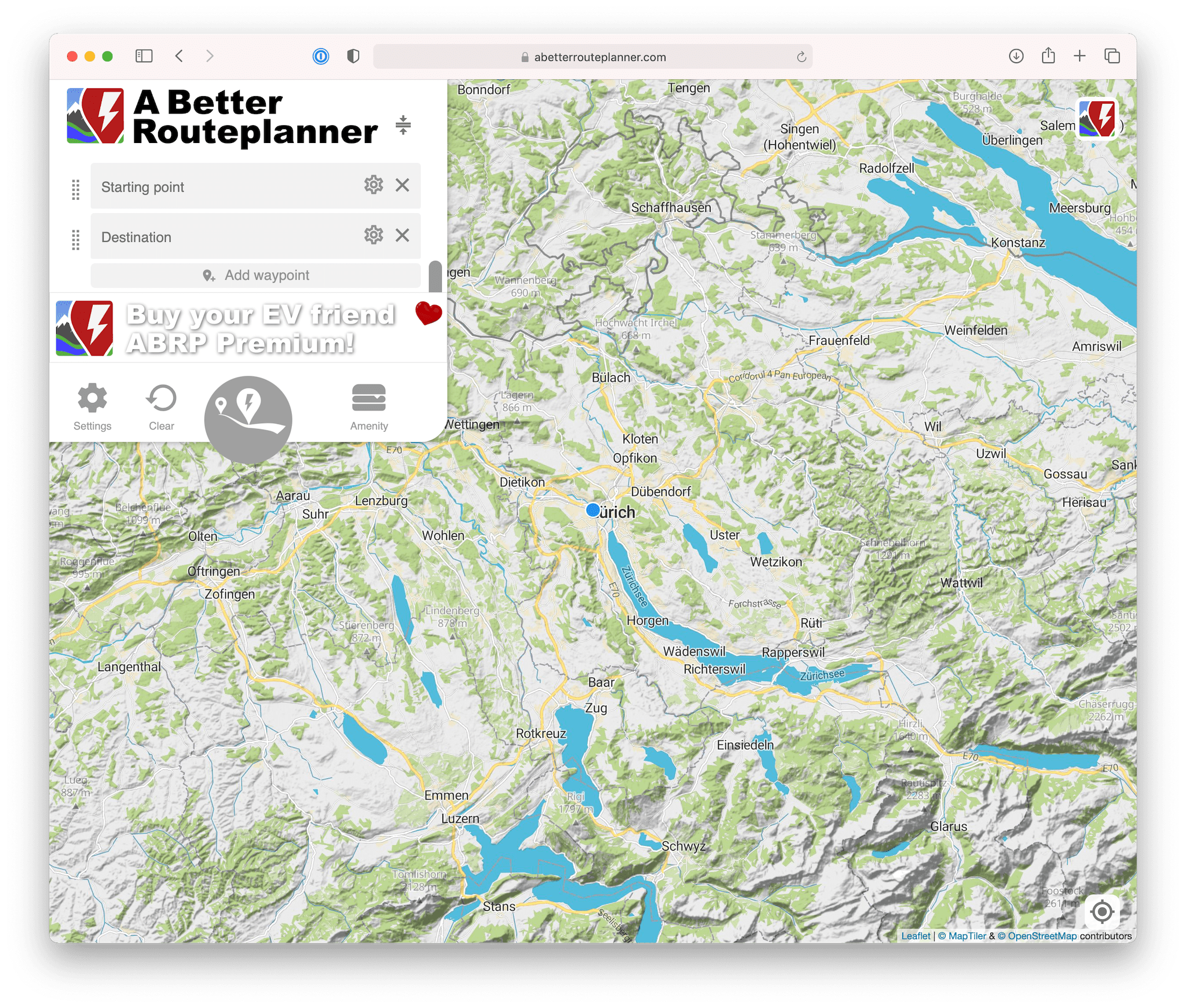 Screenshot of a better route planner